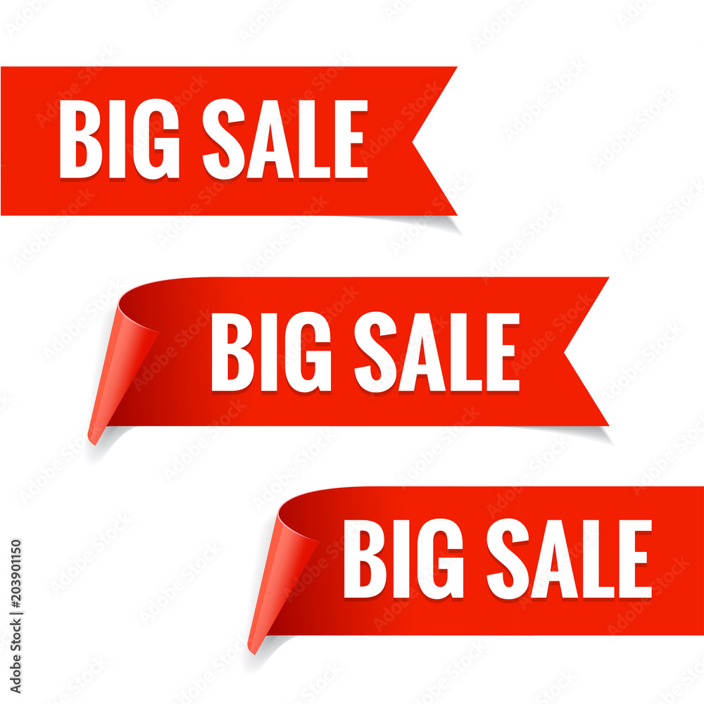 Sale banner. Realistic Red Glossy paper ribbon Sale banner. Realistic Red Glossy paper ribbon