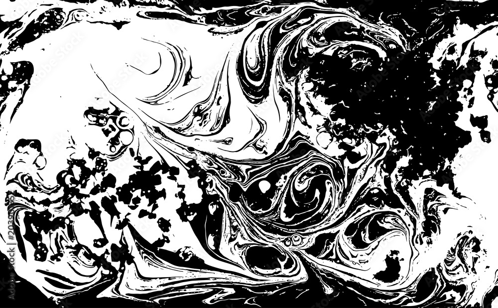 Black and white liquid texture. Hand drawn marbling illustration. Abstract vector background. Monochrome marble pattern. Black and white liquid texture. Hand drawn marbling illustration. Abstract vector background. Monochrome marble pattern.