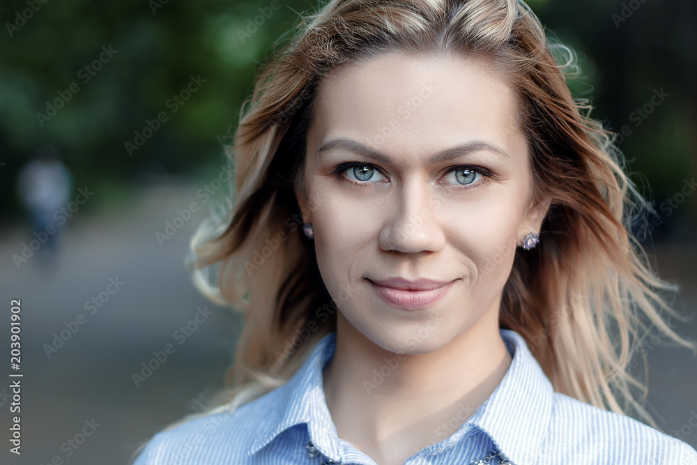 Beautiful woman blonde hair portrait close up studio on white long hair Beautiful woman blonde hair portrait close up studio on white long hair