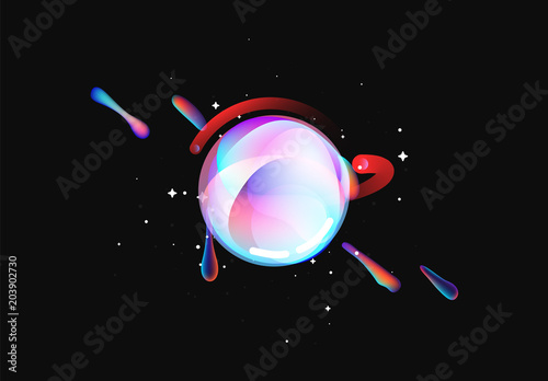 Fluid colorful gradient round shapes. Liquid splash bubble. Modern abstract art. Isolated on a black background