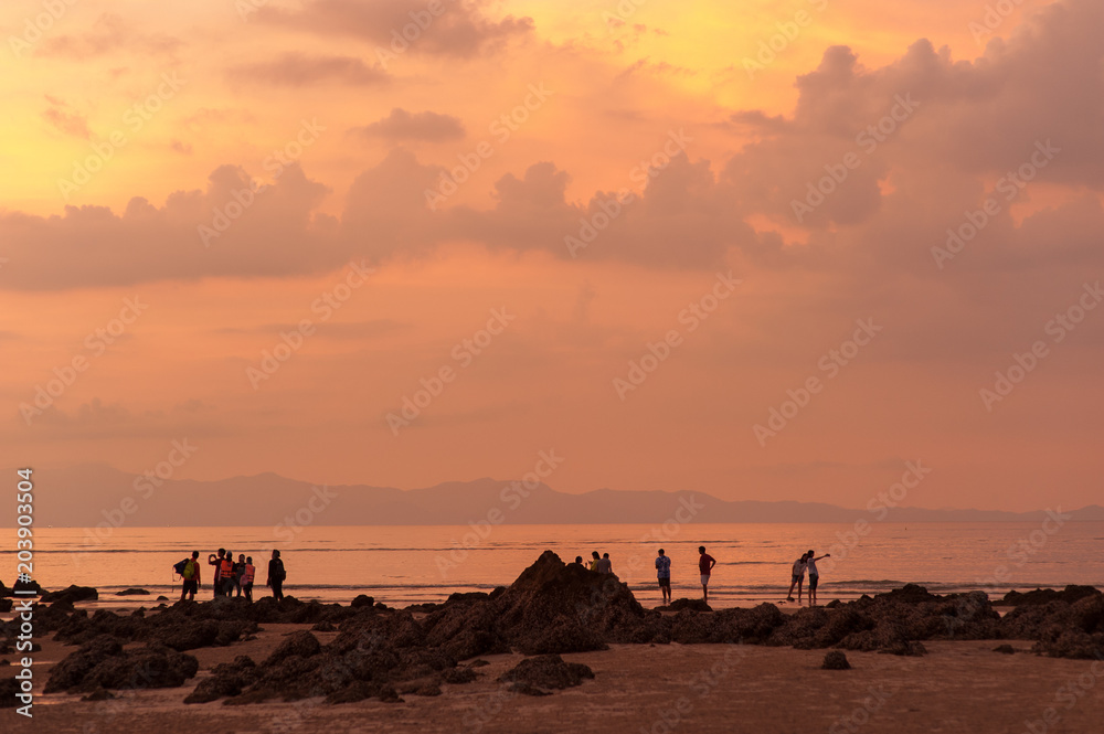 Nature in twilight period which including of sunrise over the sea in Thailand.  A holiday by the sea.