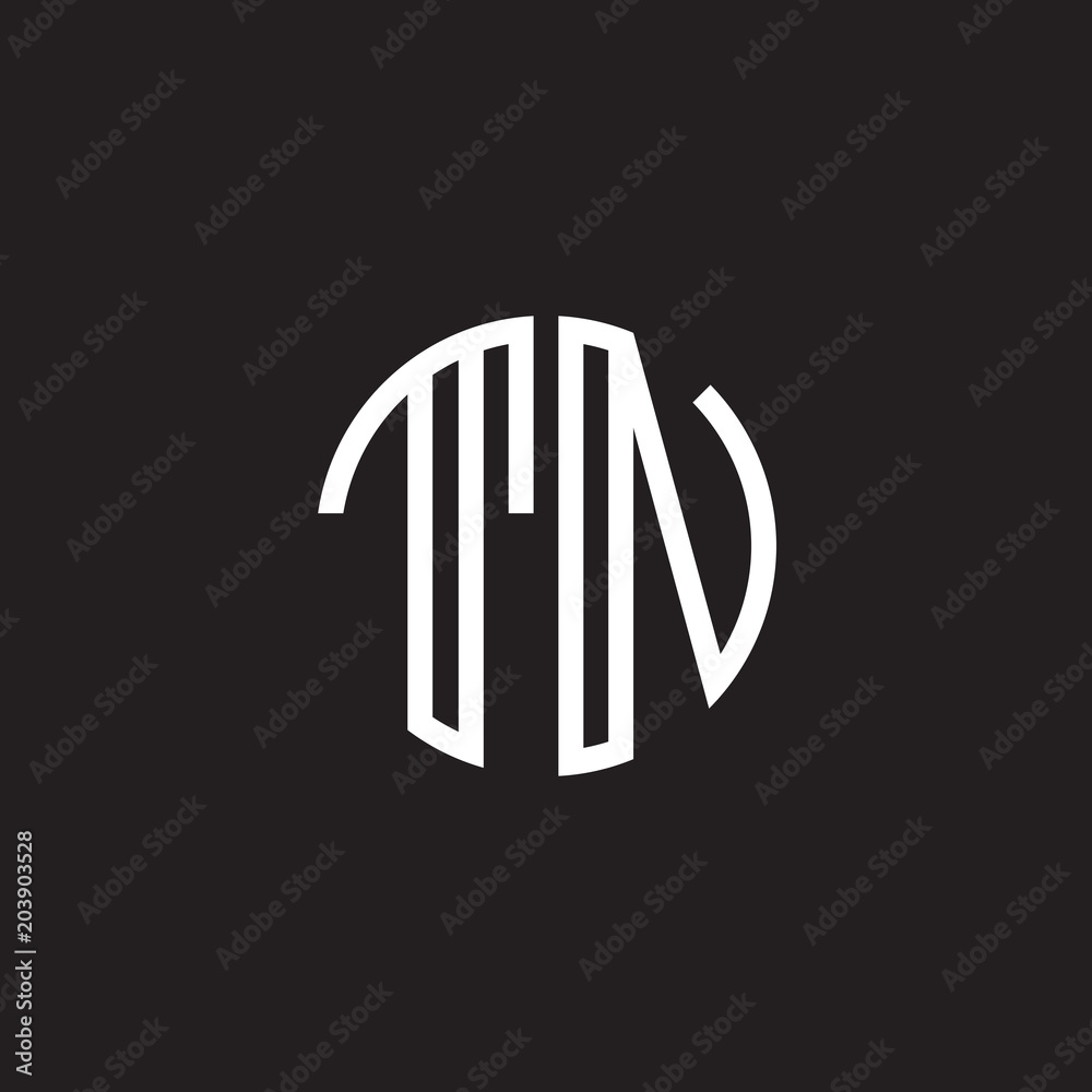 Initial letter TN, minimalist line art monogram circle shape logo, white color on black background Initial letter TN, minimalist line art monogram circle shape logo, white color on black background
