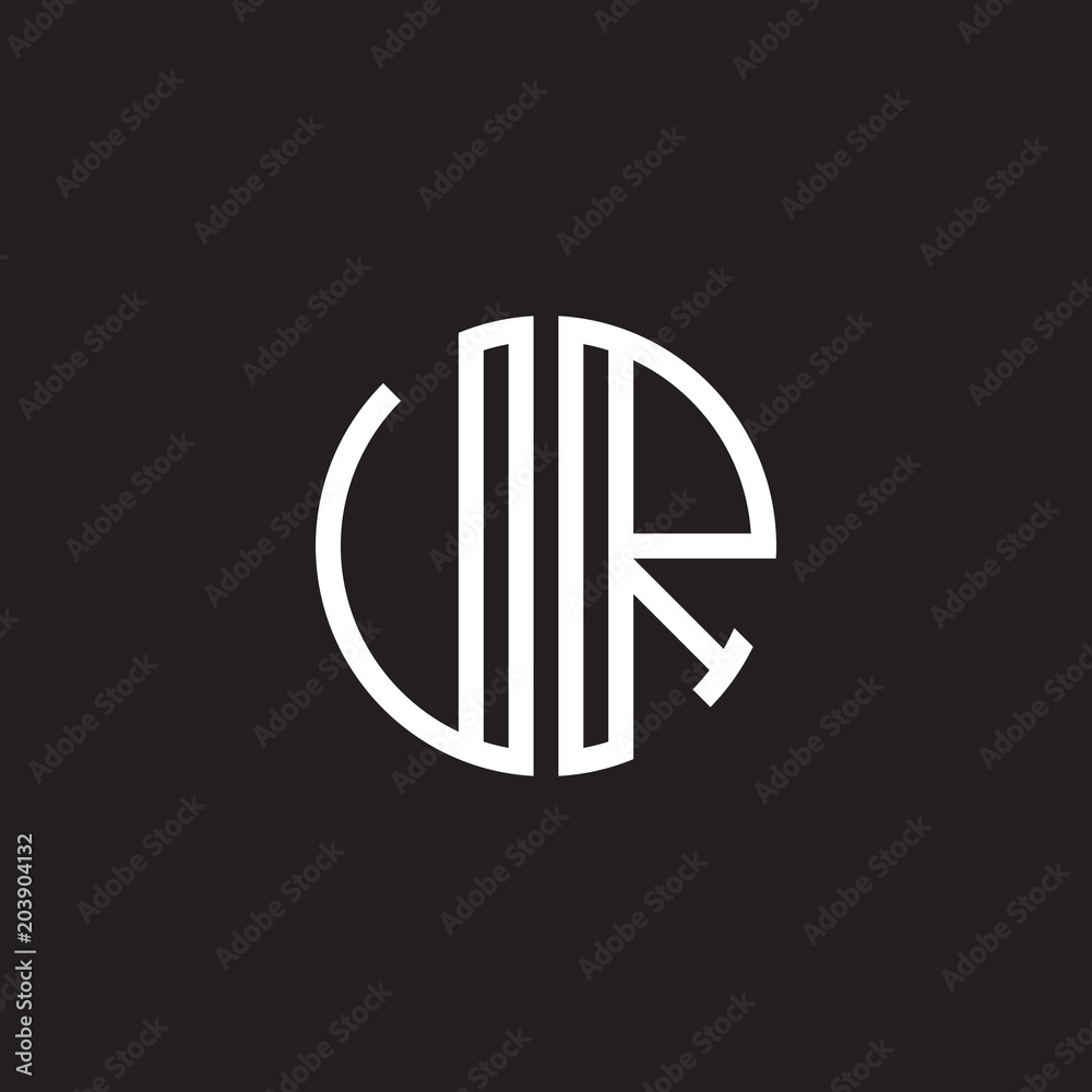 Initial letter UR, VR, minimalist line art monogram circle shape logo, white color on black background Initial letter UR, VR, minimalist line art monogram circle shape logo, white color on black background