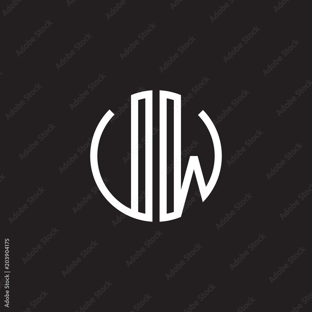Initial letter UW, VW, minimalist line art monogram circle shape logo, white color on black background Initial letter UW, VW, minimalist line art monogram circle shape logo, white color on black background