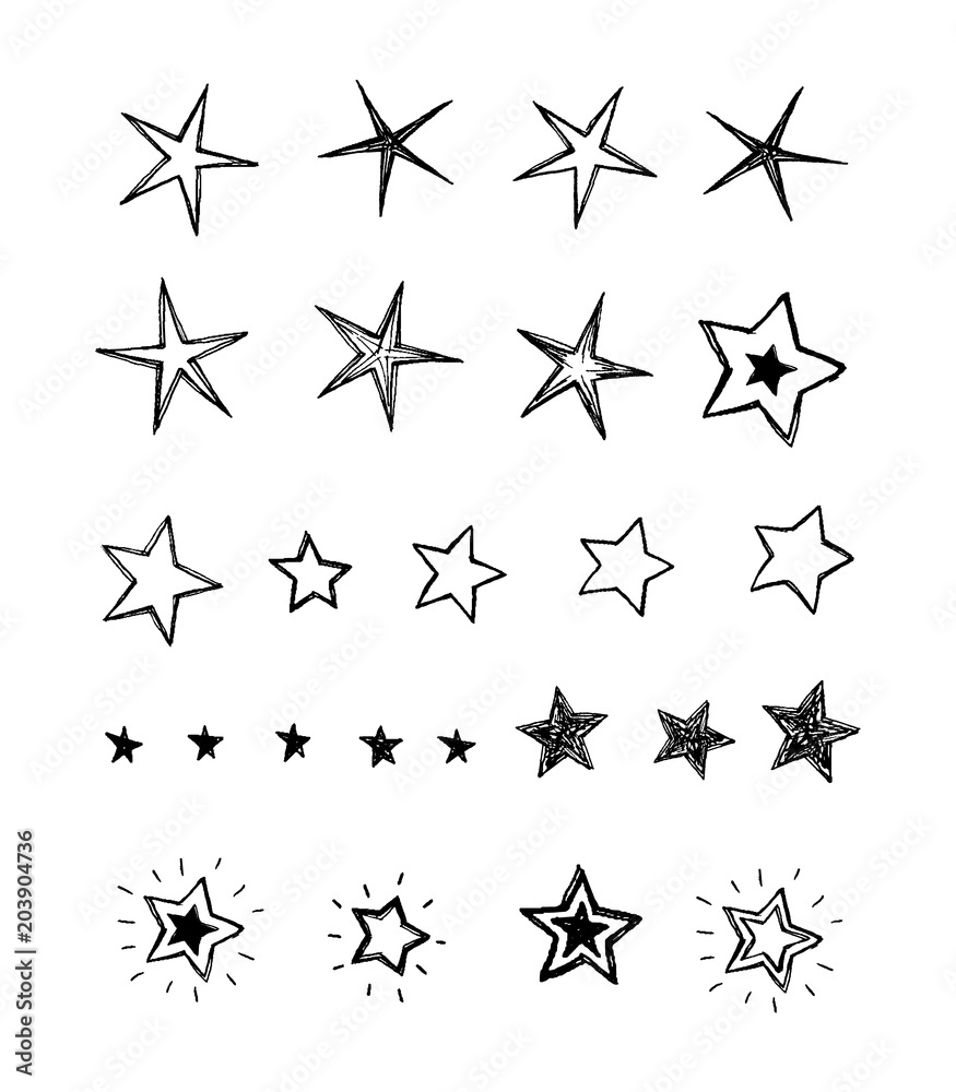 Hand drawn collection of stars. Doodle stars vector illustration isolated on white background. Hand drawn collection of stars. Doodle stars vector illustration isolated on white background.