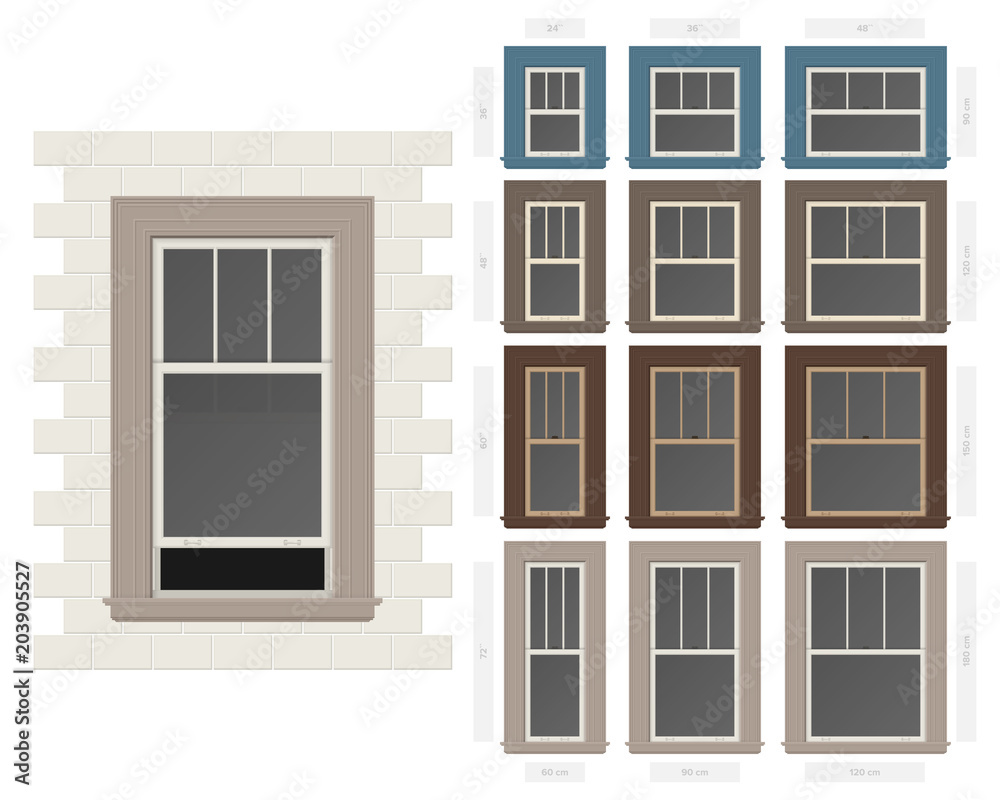 Vector single hung victorian style typical window set in different ...