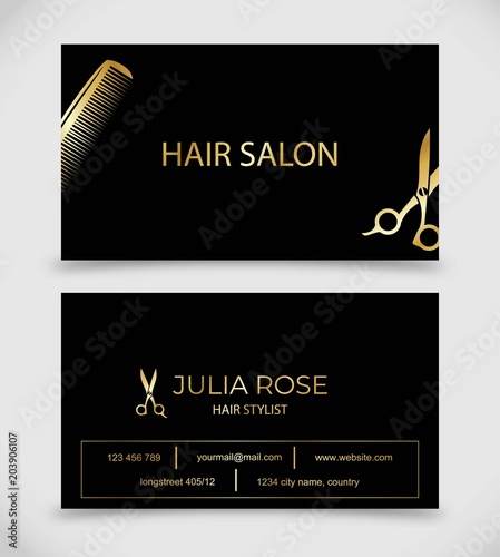 Hair Salon, Hair Stylist business card vector template