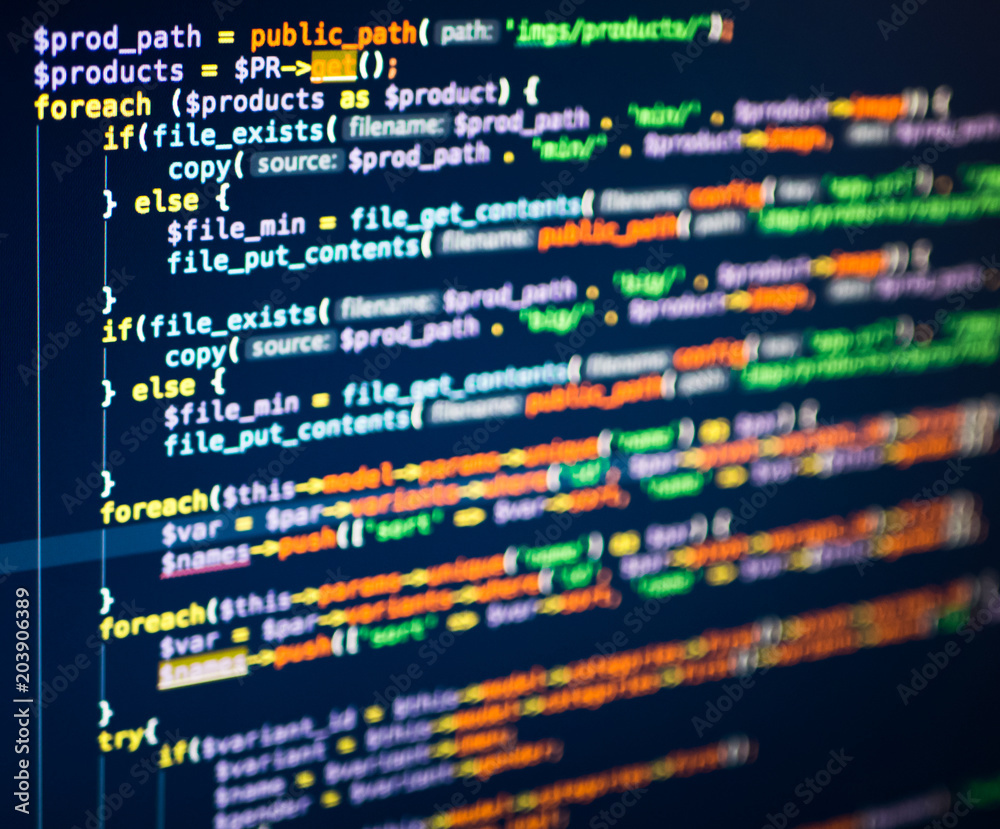 PHP code on the screen, extreme close up Stock Photo | Adobe Stock