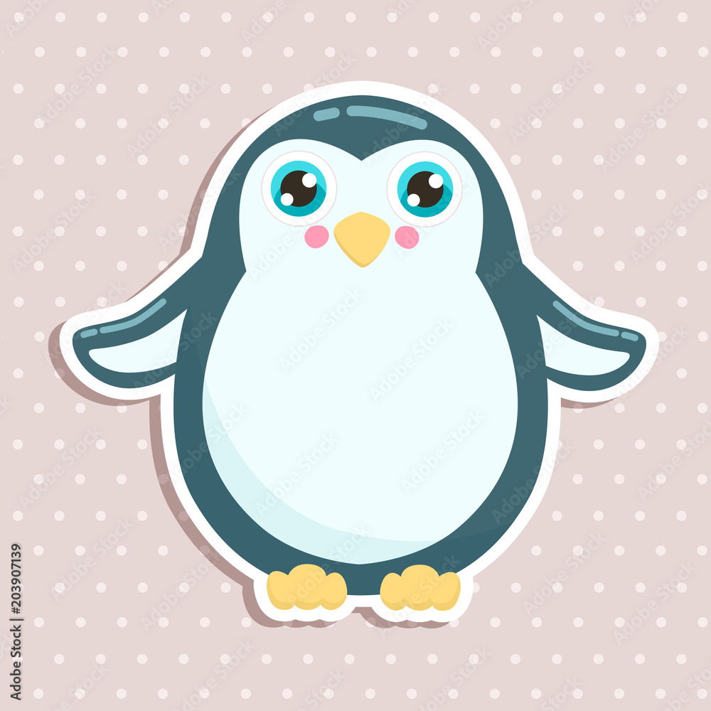 Fototapeta premium Cute penguin sticker vector illustration. Flat design.