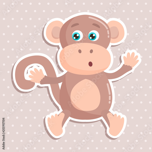 Cute monkey sticker vector illustration. Flat design.