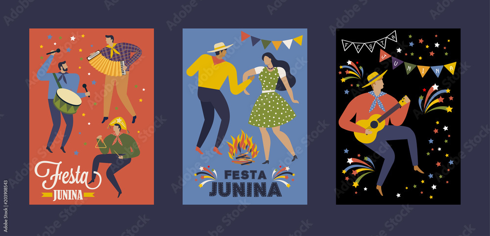 Festa Junina Brazil June Festival. Vector templates. Design element for card, poster, banner, and other use.