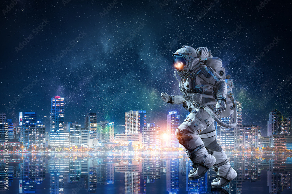 Spaceman running fast. Mixed media Spaceman running fast. Mixed media