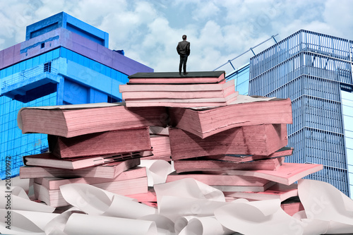 Business man standing on the top of books