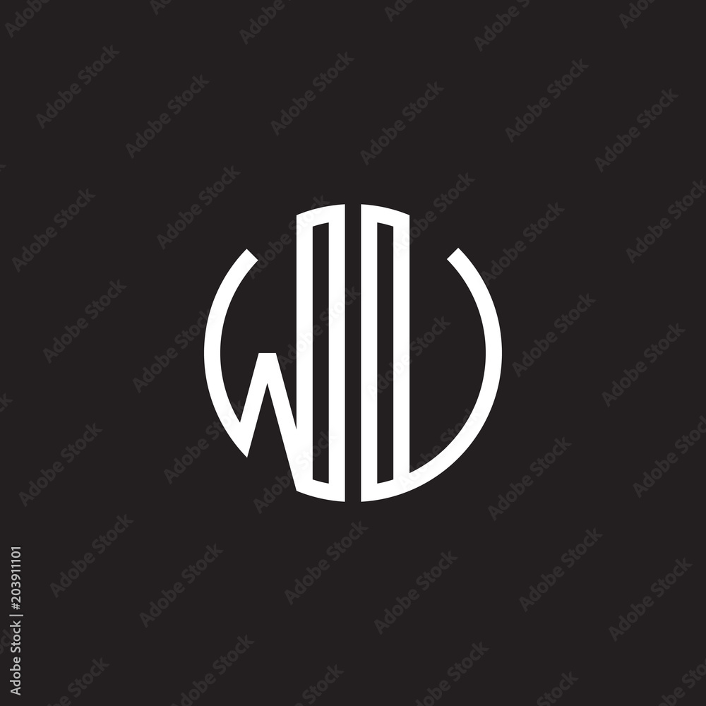 Initial letter WU, WV, minimalist line art monogram circle shape logo, white color on black background Initial letter WU, WV, minimalist line art monogram circle shape logo, white color on black background