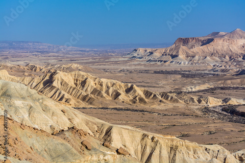 Panoramic view on biggest canyon in Israel Mizpe Ramon in Negev desert