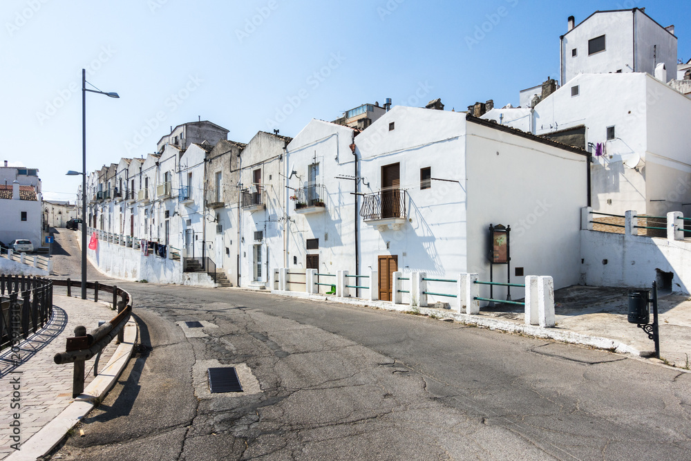Traditional whitewashed homes in Monte Sant'Angelo, Apulia, Italy