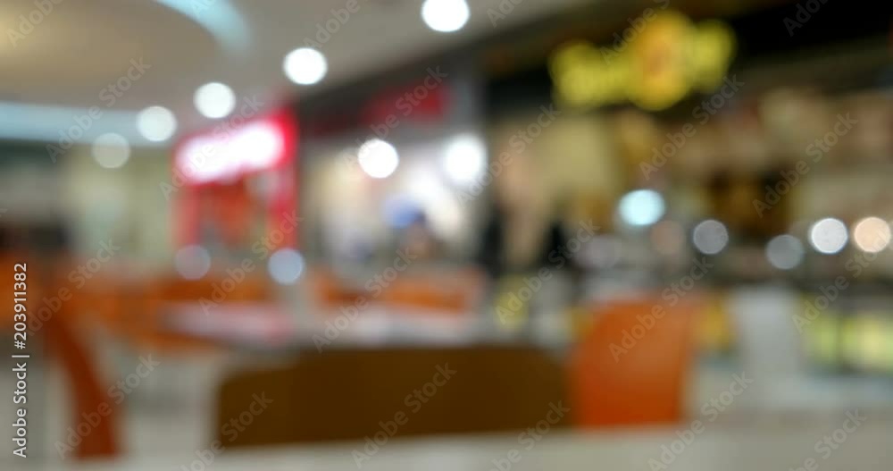 Blurred background of restaurant in food court or coffee shop with people moving fast along Blurred background of restaurant in food court or coffee shop with people moving fast along