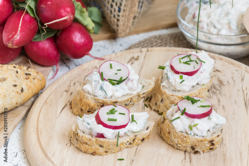 light quark spread with radishes and chives