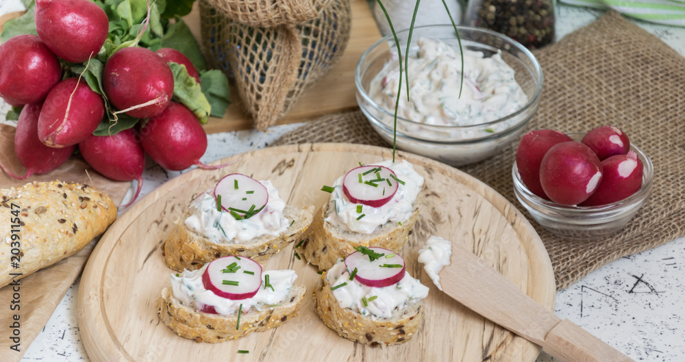 light quark spread with radishes and chives
