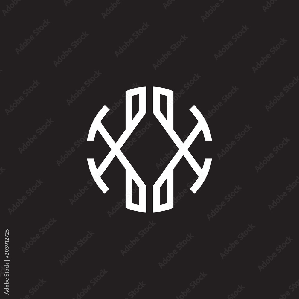 Initial letter XX mirror, minimalist line art monogram circle shape logo, white color on black background Initial letter XX mirror, minimalist line art monogram circle shape logo, white color on black background
