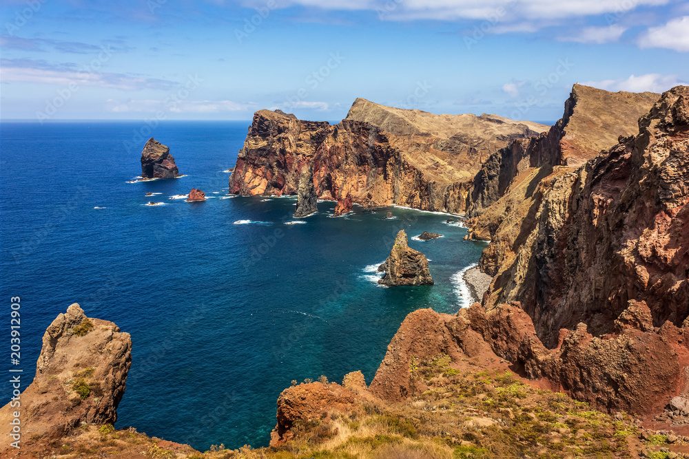 Cliffs and sea at Ponta de São Lourenço, Madeira island, Portugal