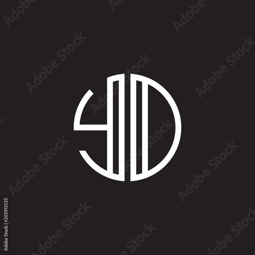 Initial letter YD, YO, minimalist line art monogram circle shape logo, white color on black background