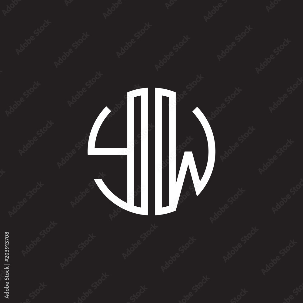 Initial letter YW, minimalist line art monogram circle shape logo, white color on black background Initial letter YW, minimalist line art monogram circle shape logo, white color on black background