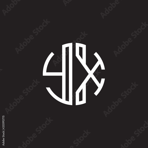 Initial letter YX, minimalist line art monogram circle shape logo, white color on black background