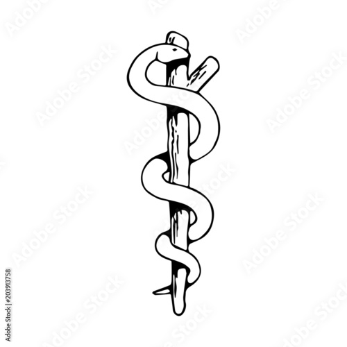 Caduceus medical symbol in black and white. Vector illustration.