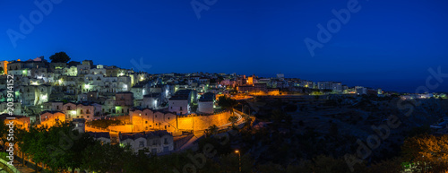 Panoramic view of Monte Sant'Angelo in the evening, Apulia, Gargano, Italy