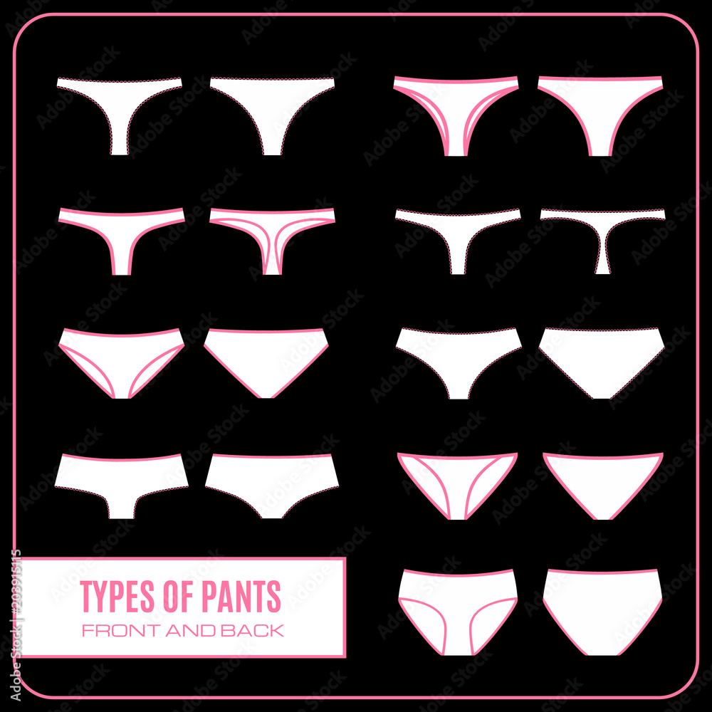 Set of woman panties icons in flat style.