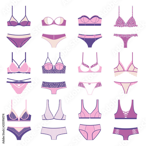 Lingerie vector icon set isolated on white.