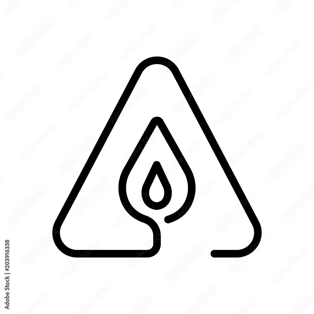 fire flame in warning triangle. linear symbol with thin outline. one line style. simple icon fire flame in warning triangle. linear symbol with thin outline. one line style. simple icon