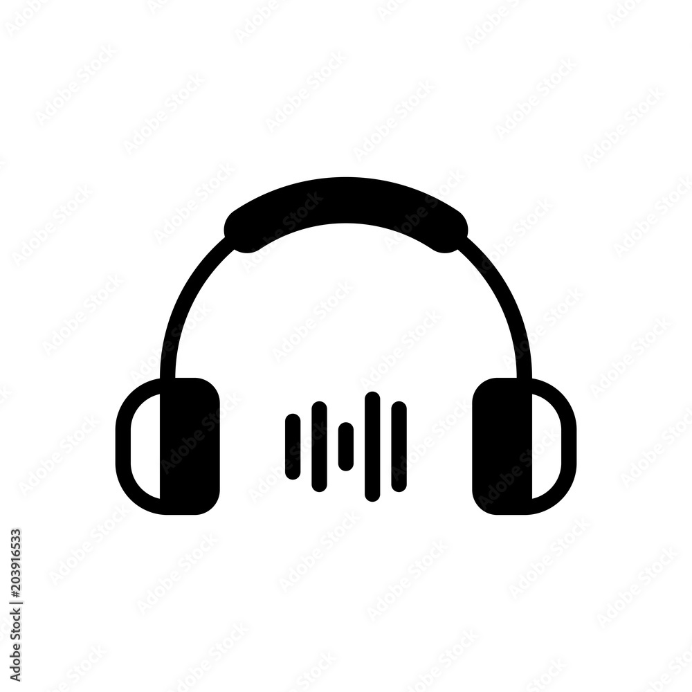 Headphones and music wave. Medium volume level. Simple icon Headphones and music wave. Medium volume level. Simple icon
