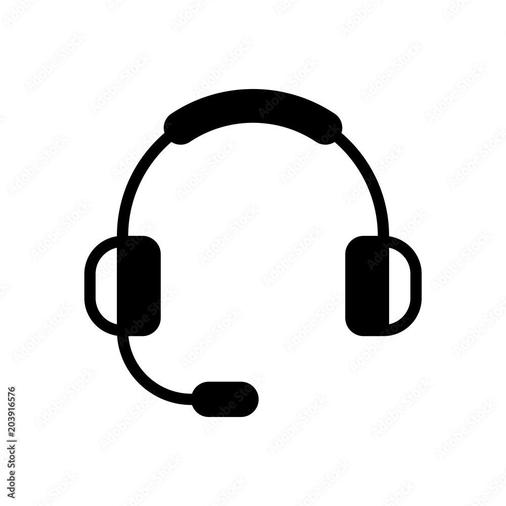 Headphones with microphone. Support service. Simple icon Headphones with microphone. Support service. Simple icon