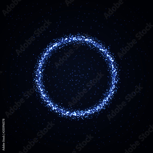 Vector galaxy. Shining blue ring made of stars. Beautiful abstract cosmic background. Bright cyan circle. Creative cosmic space illustration.