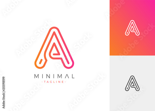 Minimal Line Letter Initial A Logo Design Template. Vector Logo Illustration