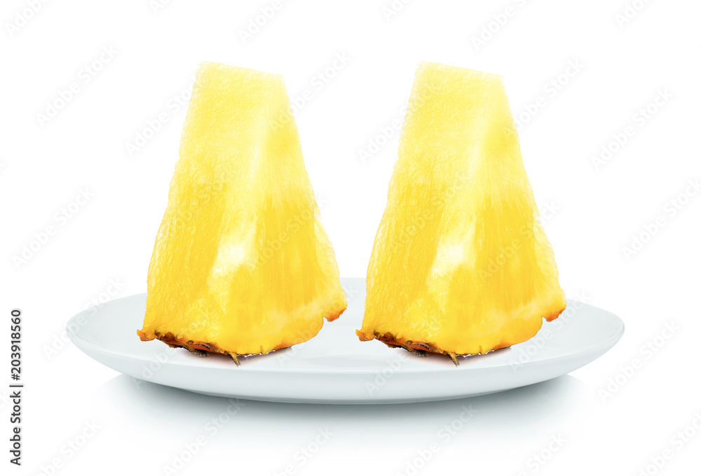pineapple in white plate on white background pineapple in white plate on white background