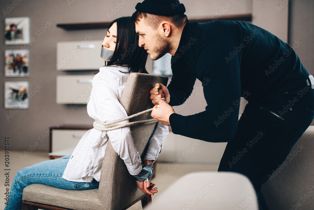 Robber Maniac Tied Female Victim To A Chair Stock Photo Adobe Stock
