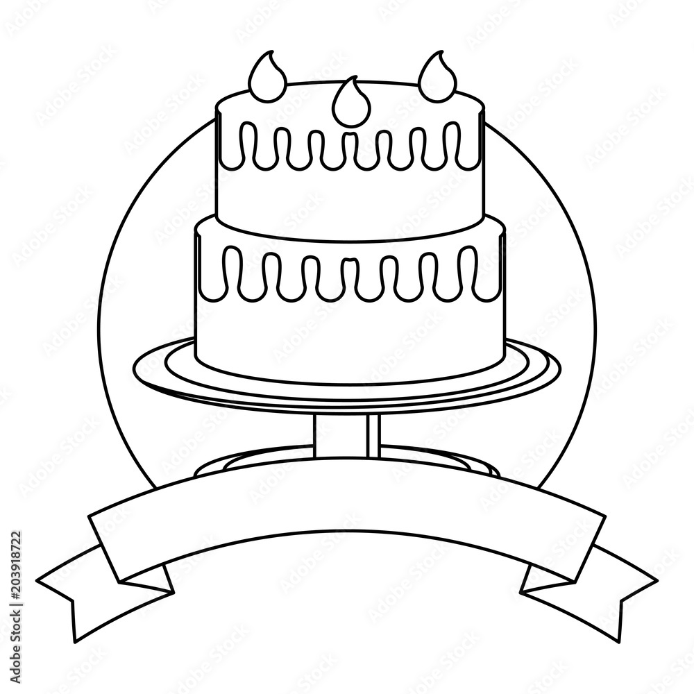 emblem with birthday cake icon over white background, vector illustration emblem with birthday cake icon over white background, vector illustration