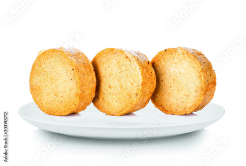 Vietnamese Pork Sausage fried in white plate on white background
