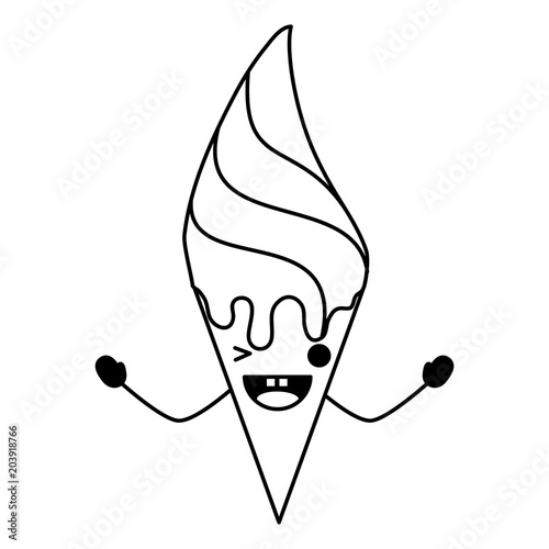 kawaii ice cream wiking an eye over white background, vector illustration
