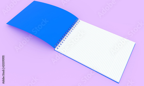 3d rendering school notebook in a blue bookbinder on a pink background photo