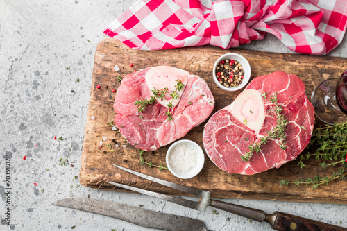 Fresh veal shank slices photo