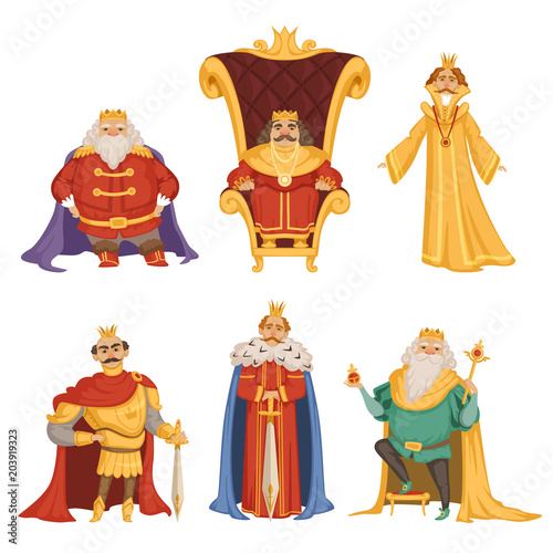 Set illustrations of king in cartoon style photo