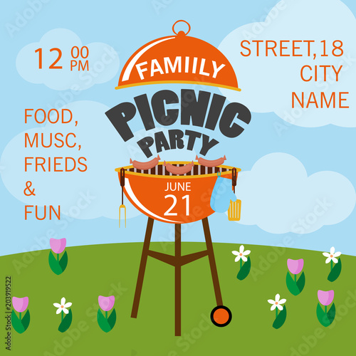 Lovely vector barbecue party invitation design template set.