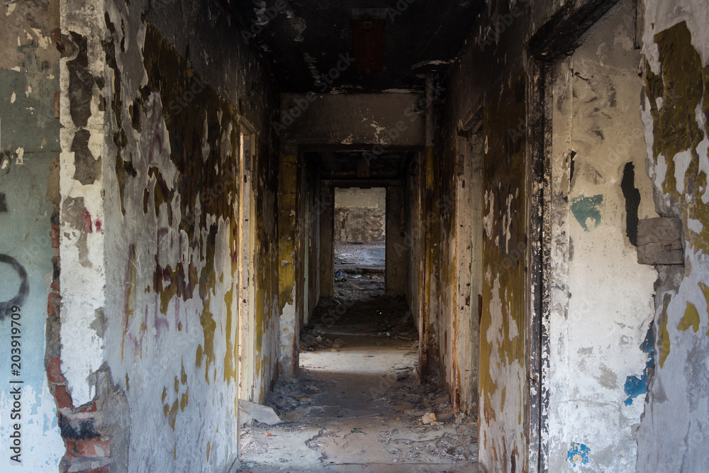 Inside abandoned building, corridor