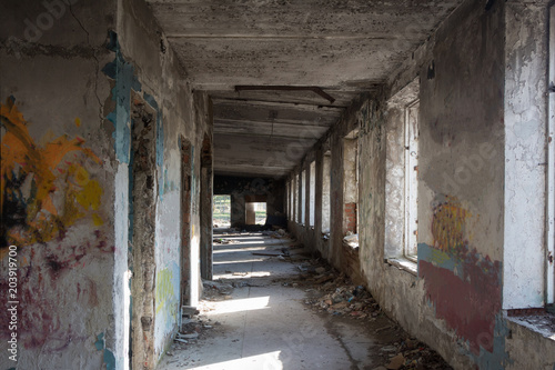 Inside abandoned building, big hall