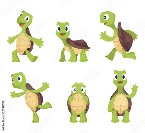 Cartoon vector turtle in various action poses