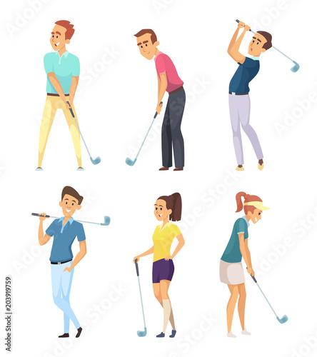 Different golf players isolate on white background